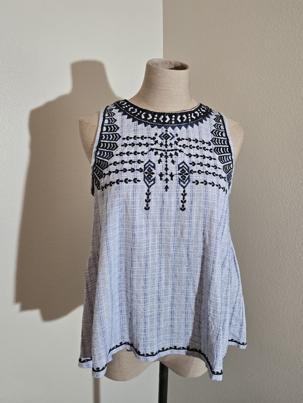 Karlie White Tank Top with Black Embroidered Yoke